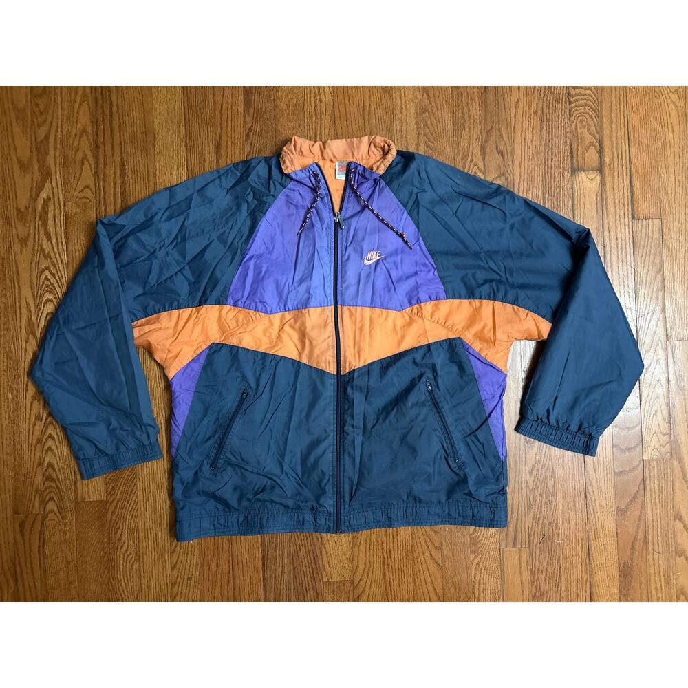 Vintage Nike Nylon Colorblock Blk Purp Org Women's Windbreaker Jacket- Size XL‎